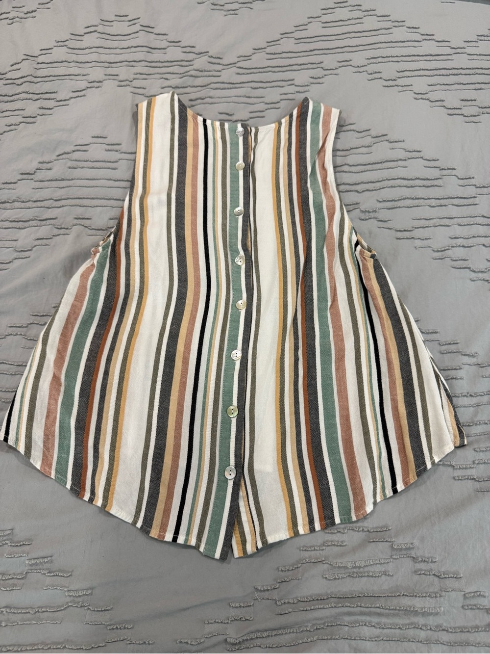 saltwater LUXE Striped Button-Back Tank in White, Green, Tan, Brown